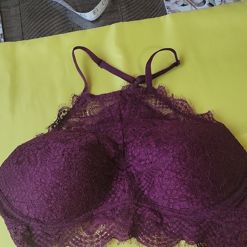 PINK Lace Halter Bralette - Purple Size L(A-C) - Picture 1 of 8